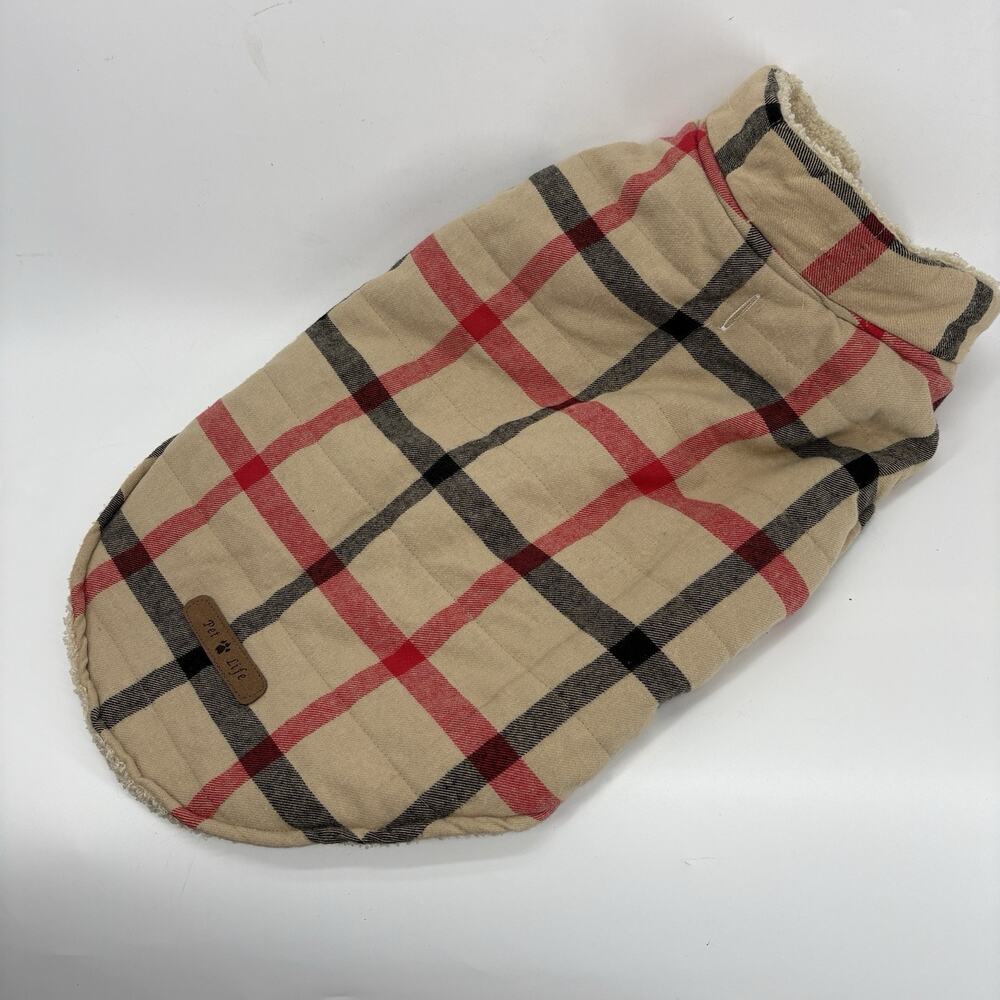 Pet Life‎ 'Allegiance' Insulated Dog Coat Large 18-20" Tan Classic Check Plaid